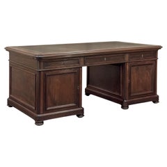 19th Century French Louis Philippe Period Executive Leather Top Mahogany Desk