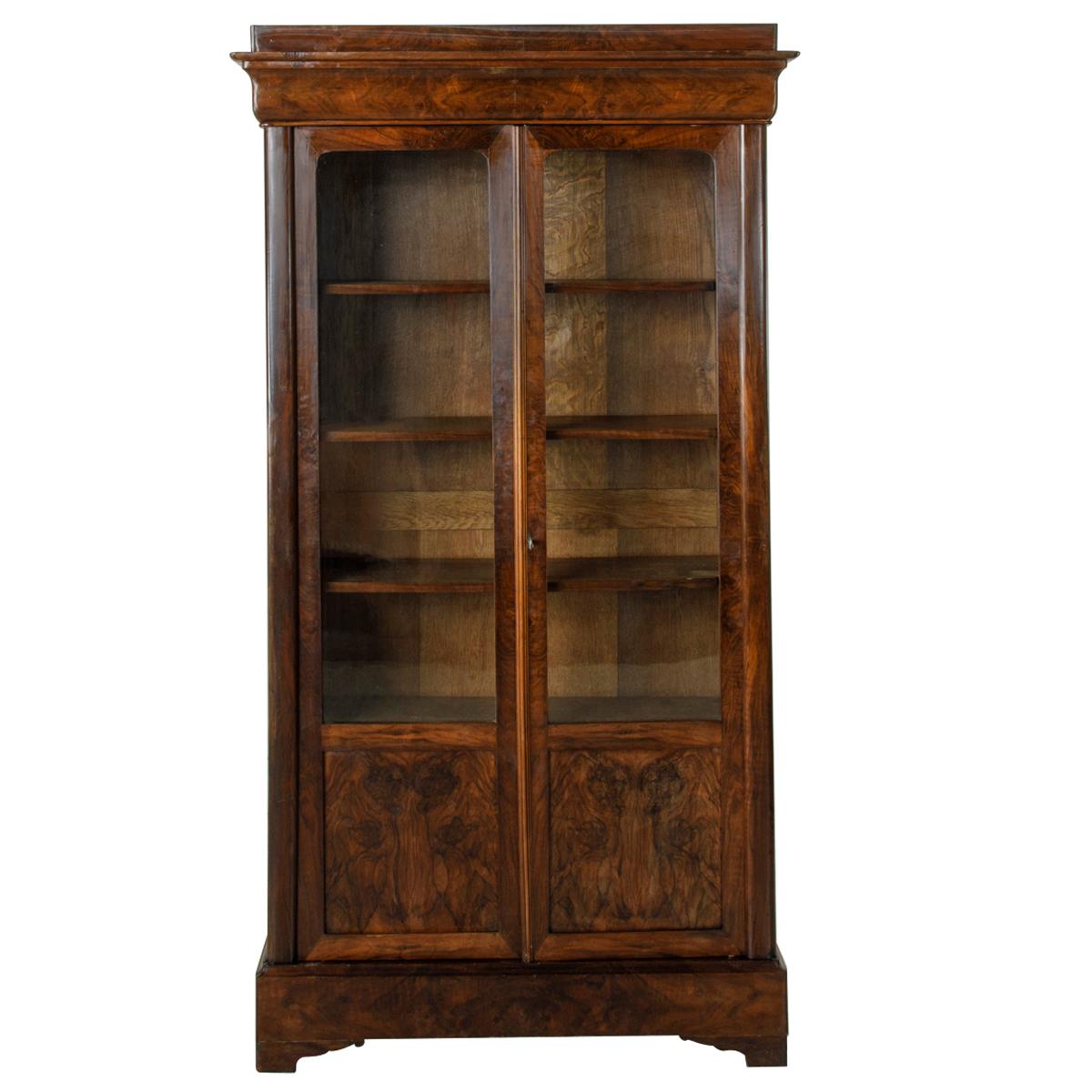 19th Century French Louis Philippe Period Flamed Mahogany Bookcase or Vitrine