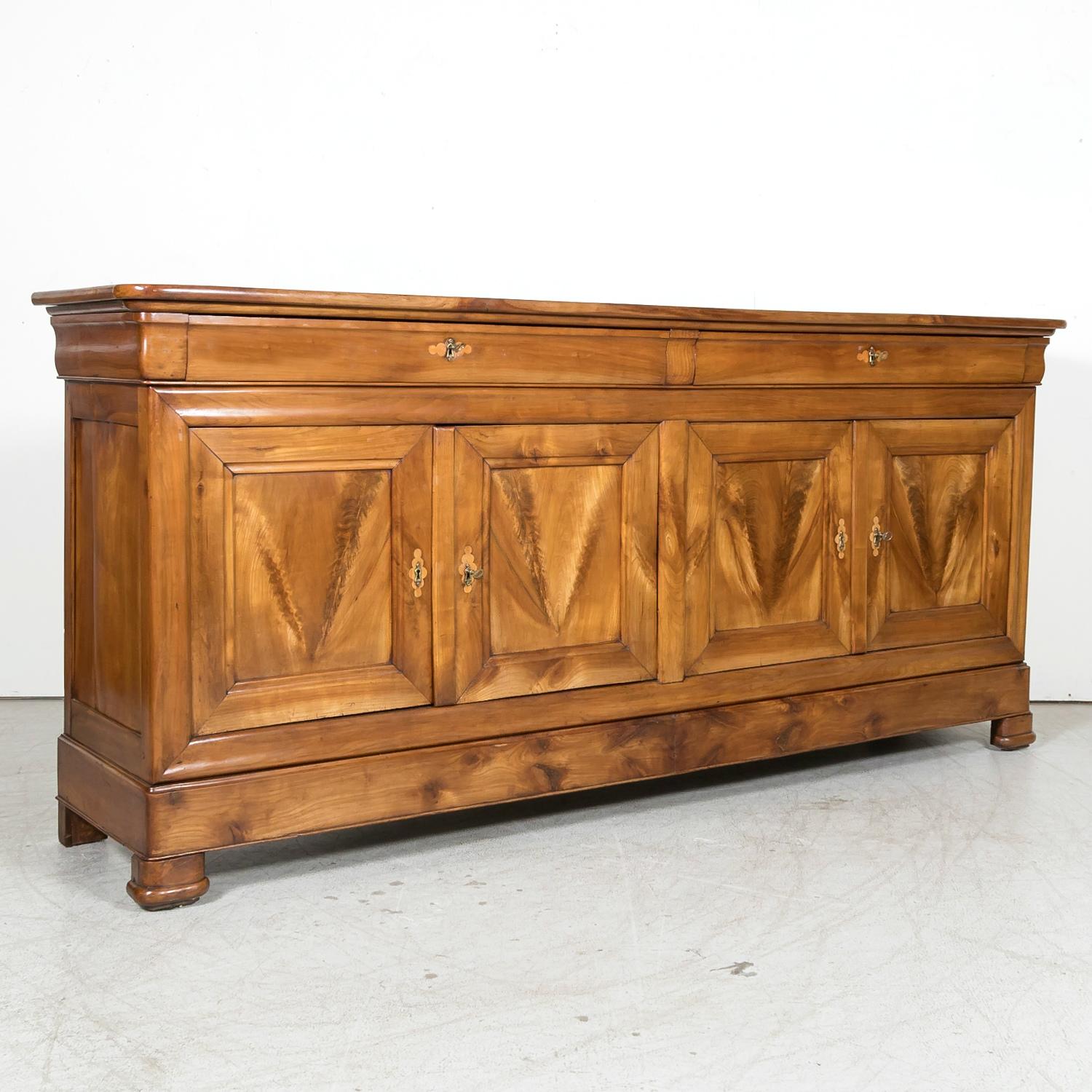 Inlay 19th Century French Louis Philippe Period Four-Door Cherry Wood Enfilade Buffet