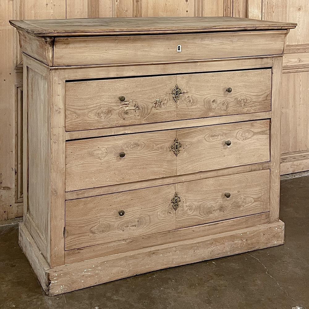 19th century French Louis Philippe Period Fruitwood Commode id s splendid example of the genre! Crafted from old-growth fruitwood, the finish has been expertly stripped using our painstaking, all natural process which retains the natural patina and