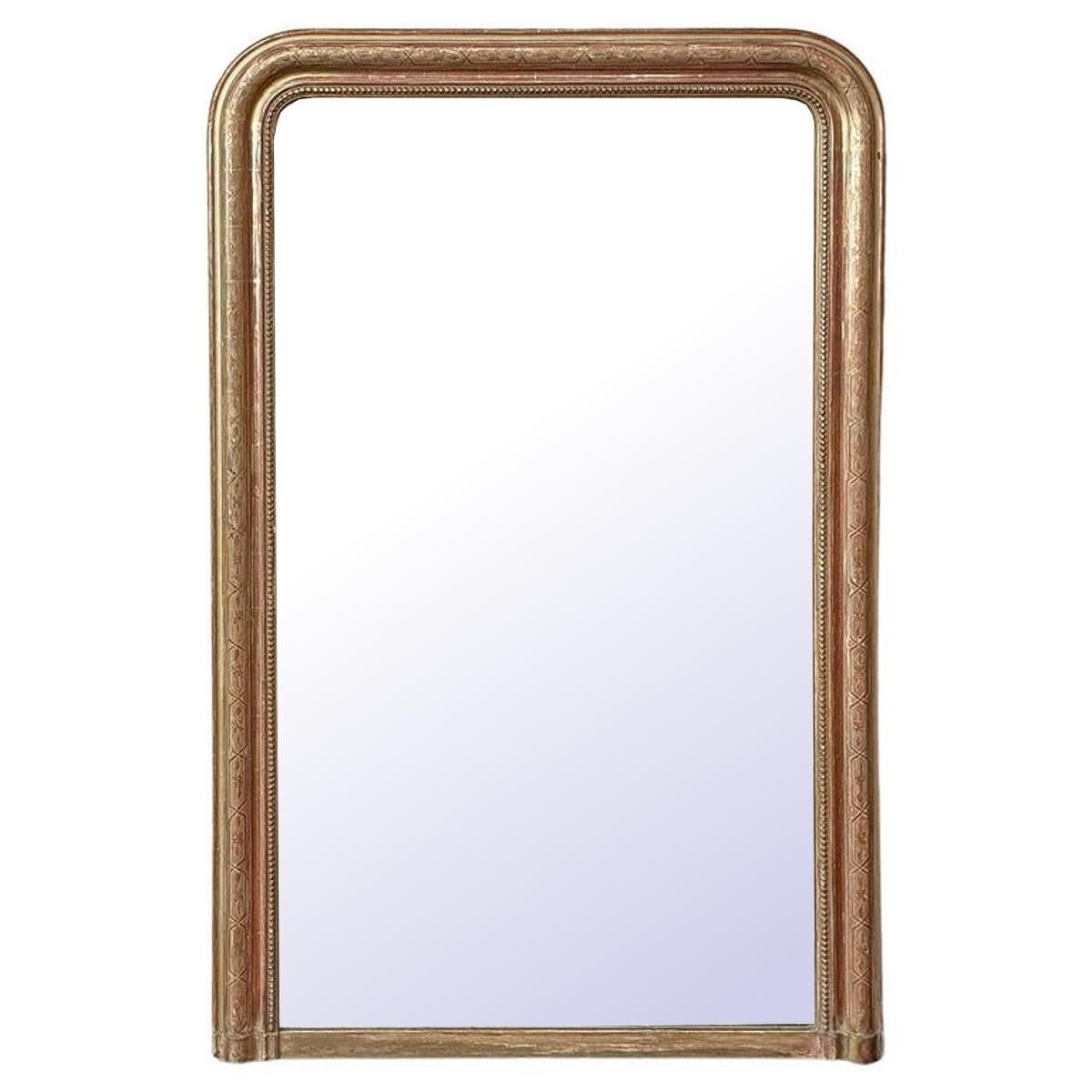 Hand-Crafted 19th Century French Louis Philippe Period Giltwood Mantel Mirror For Sale