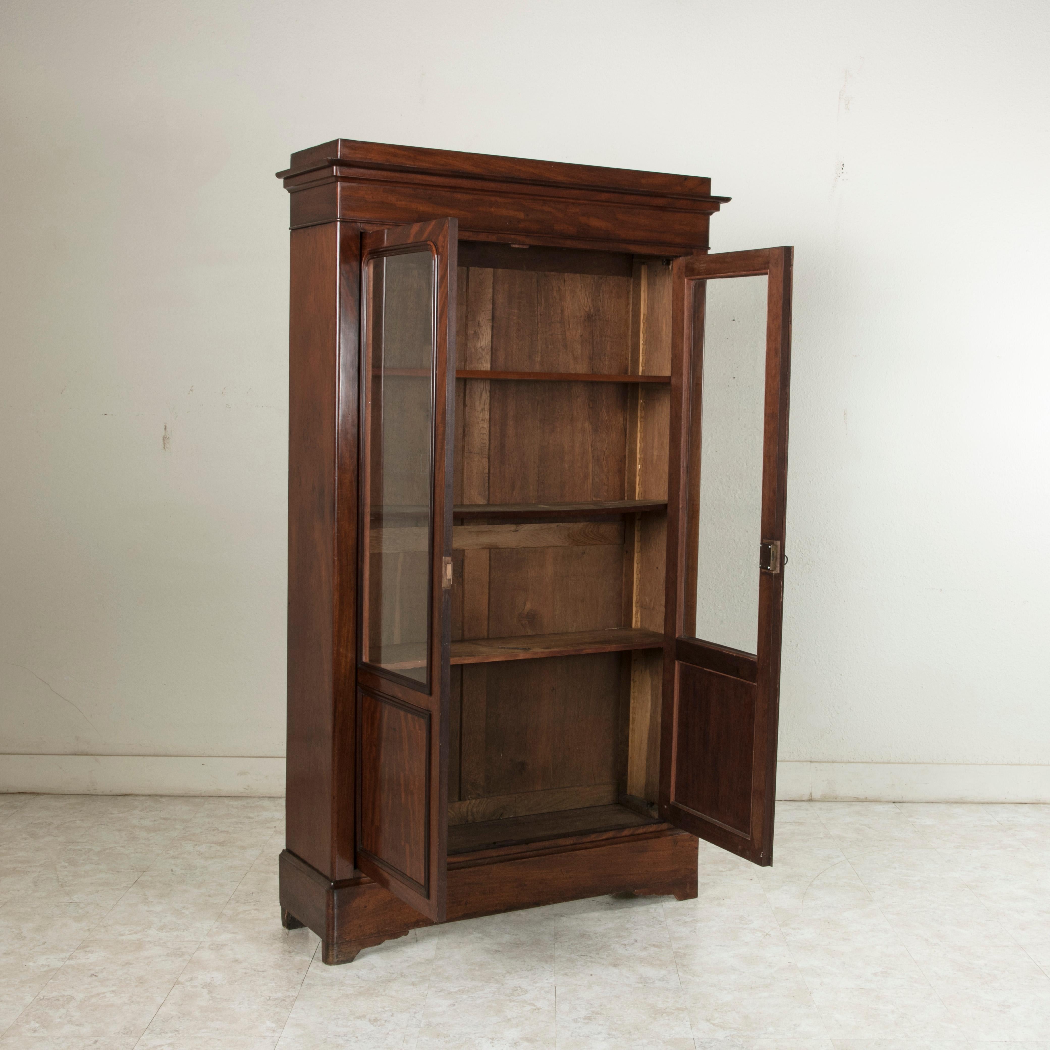 19th Century French Louis Philippe Period Mahogany Bookcase Vitrine, Blown Glass 9