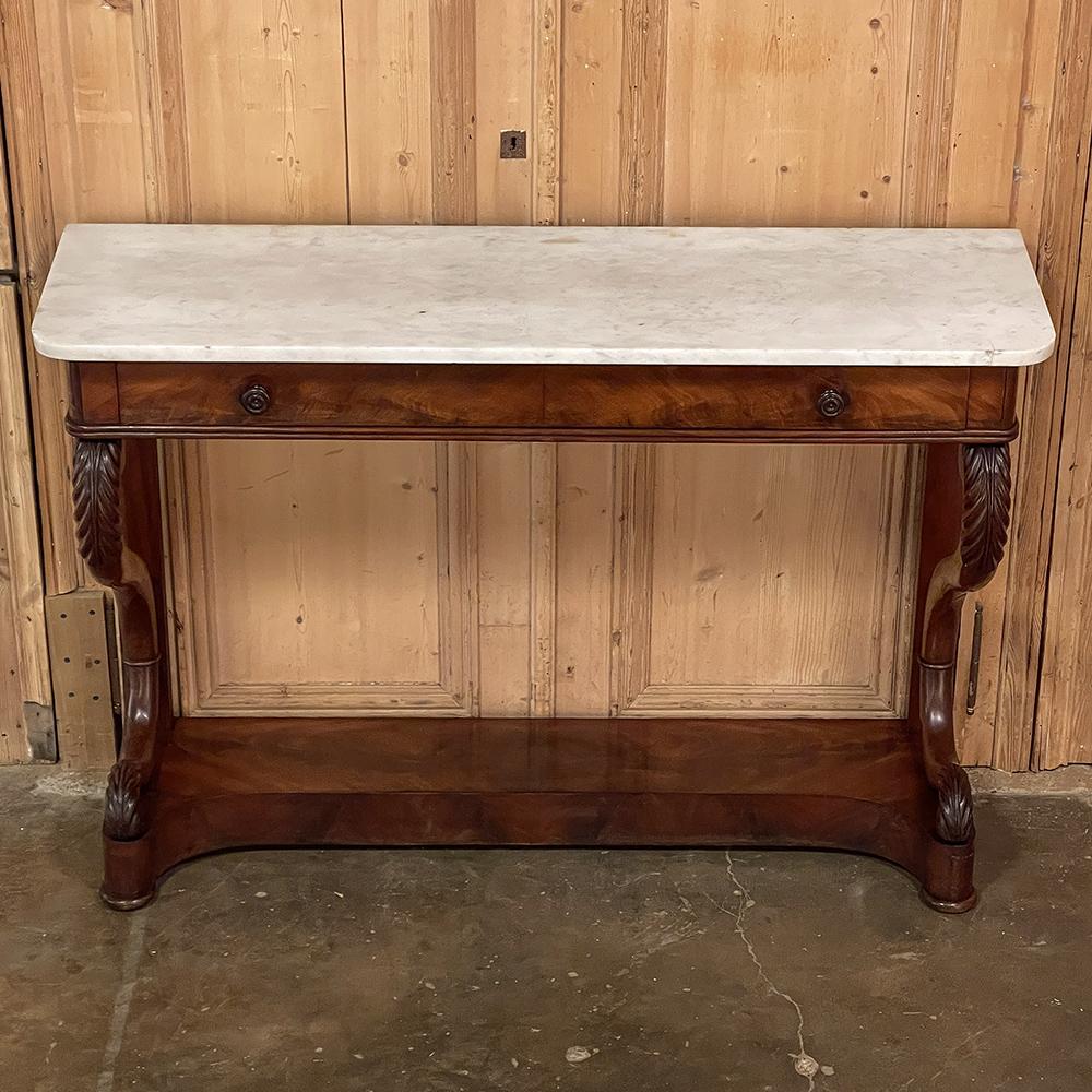 19th Century French Louis Philippe Period Mahogany Marble Top Console In Good Condition In Dallas, TX