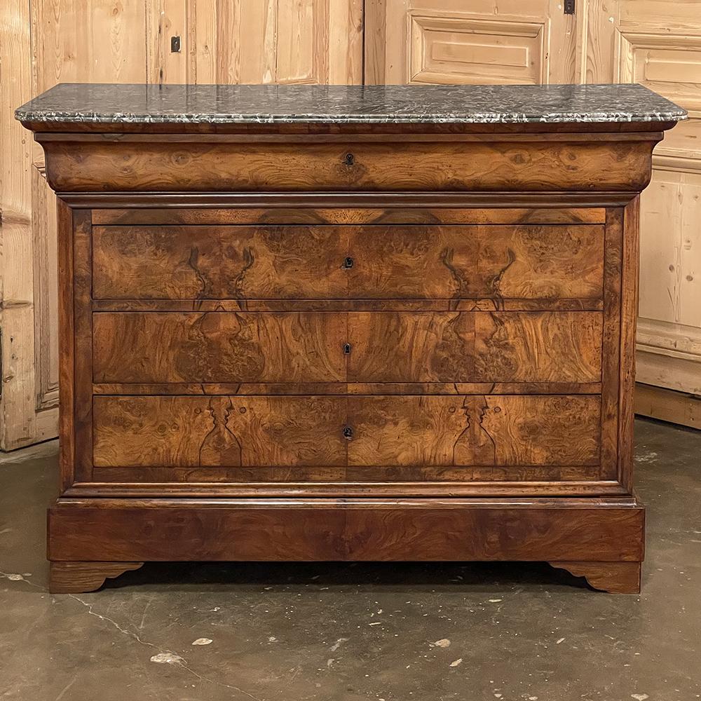 19th century French Louis Philippe Period marble top Commode is a timeless expression of one of the most endearing styles to emanate from Europe during the century! Abandoning carved embellishments and bronze mounts, the style features tailored