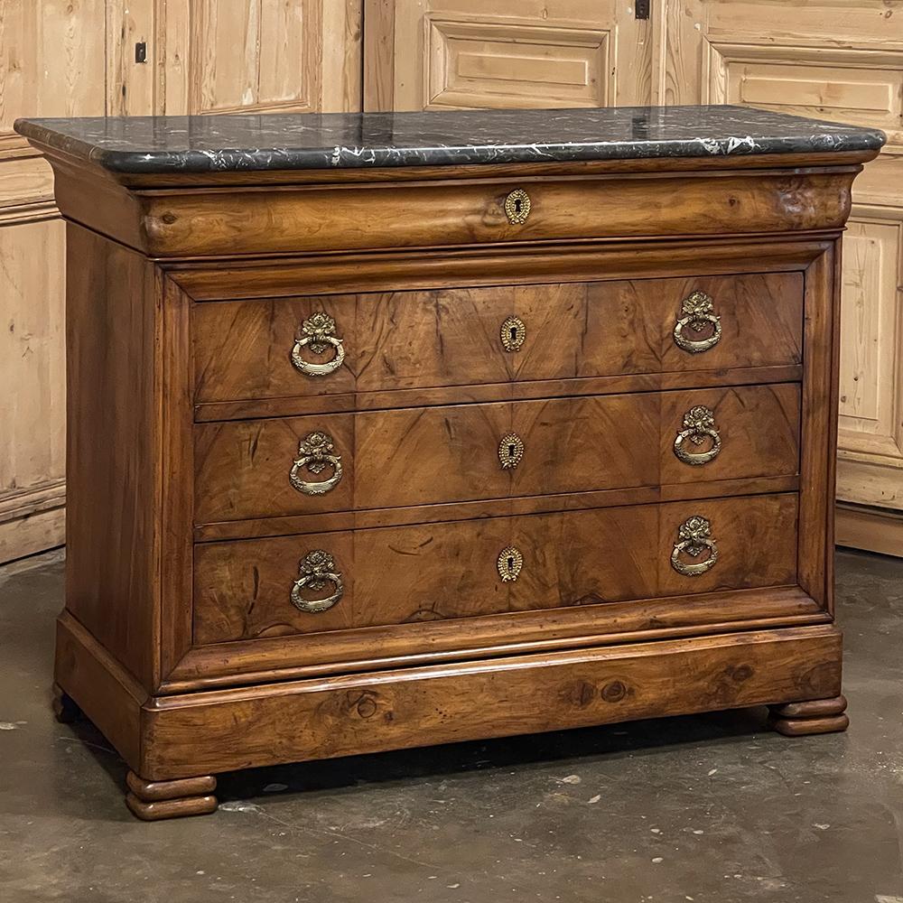19th Century French Louis Philippe Period Marble Top Commode is a timeless expression of one of the most endearing styles to emanate from Europe during that century!  Abandoning carved embellishments, the style features tailored architecture