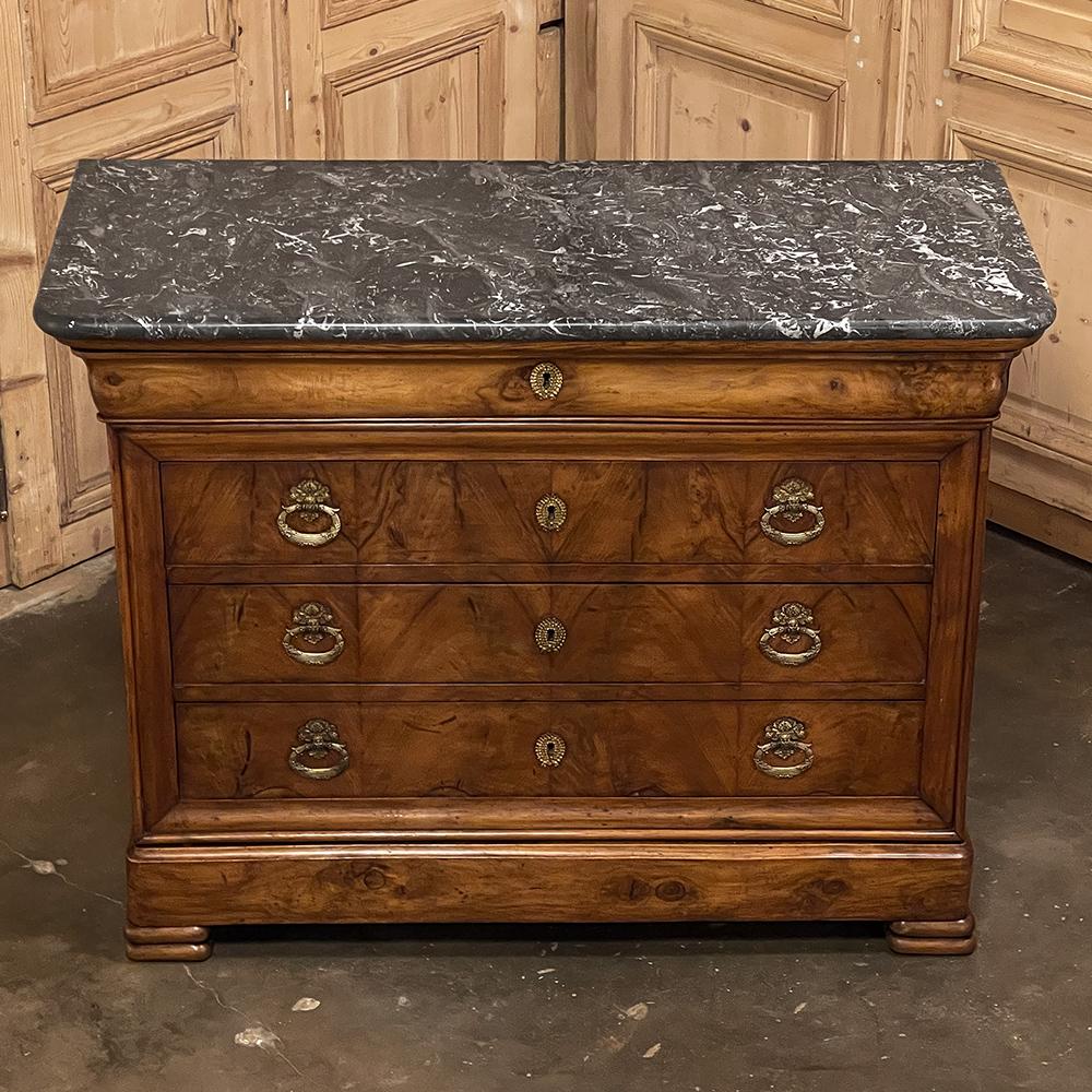 Bronze 19th Century French Louis Philippe Period Marble Top Commode