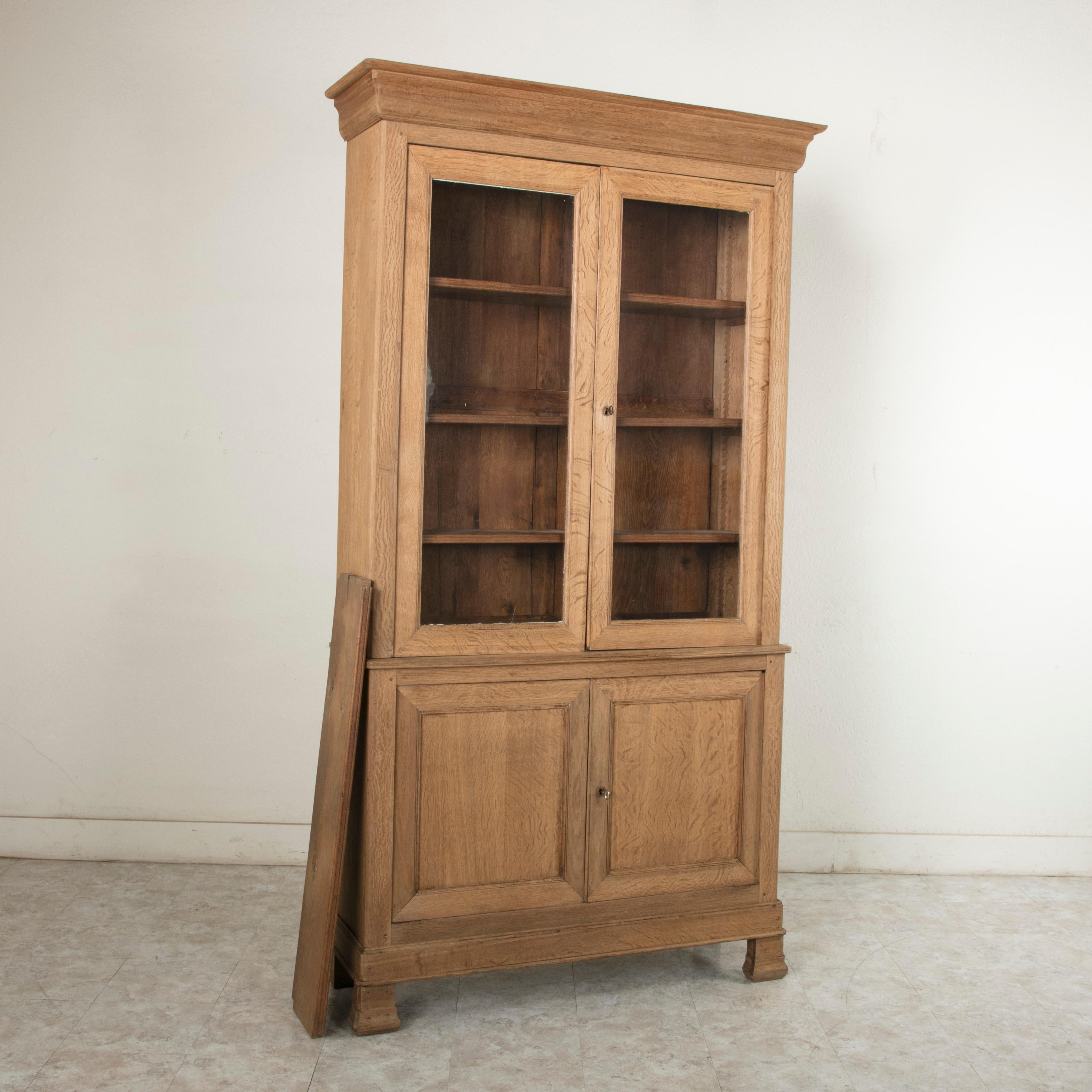 19th Century French Louis Philippe Period Oak Bookcase with Hand Blown Glass 8