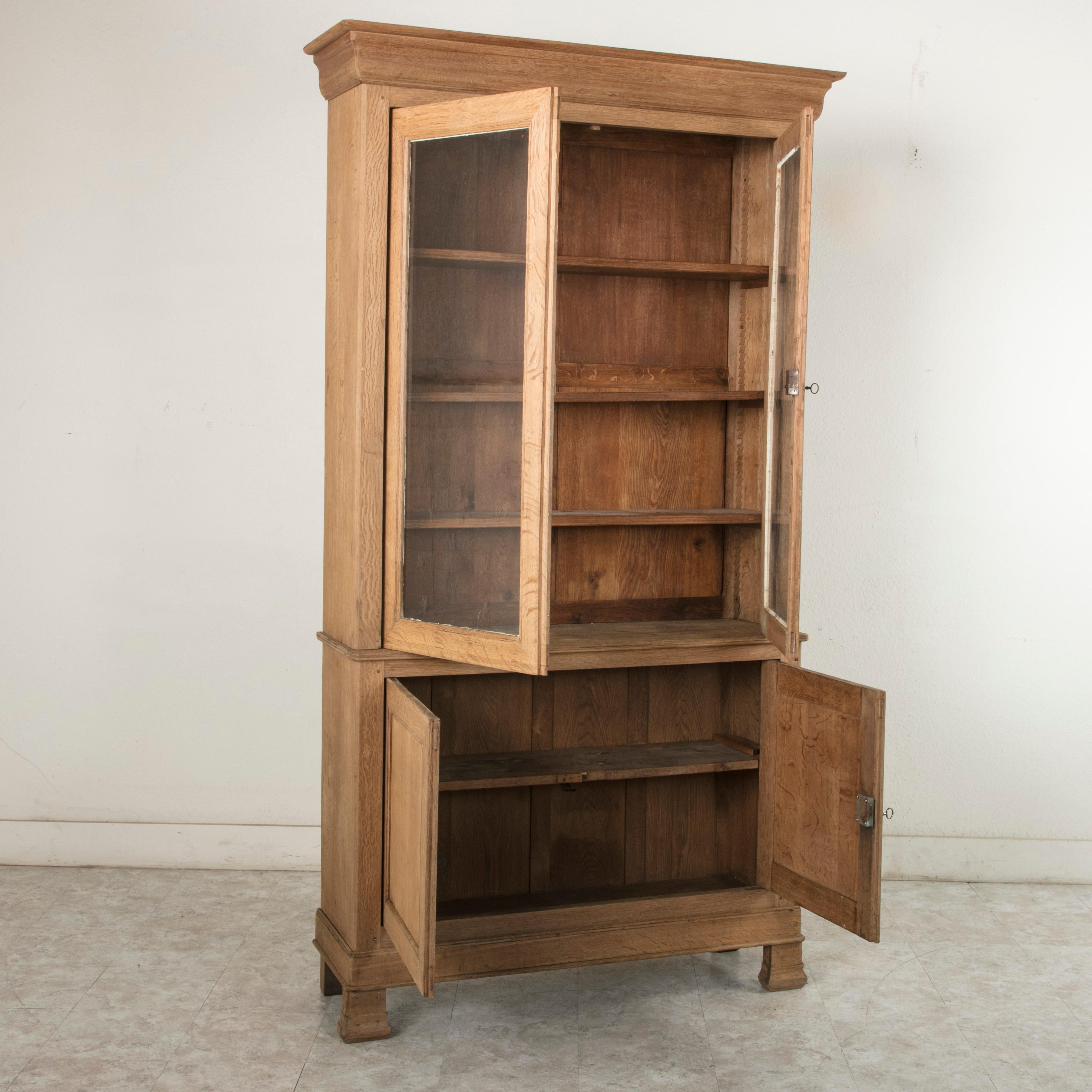 19th Century French Louis Philippe Period Oak Bookcase with Hand Blown Glass 9