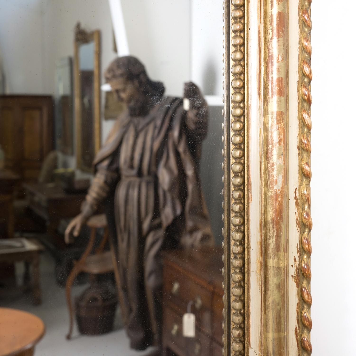 Miroir d'époque Louis Philippe du 19ème siècle peint et partiellement doré en vente 2