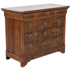 19th Century French Louis Philippe Period Walnut and Bookmatched Burl Commode 