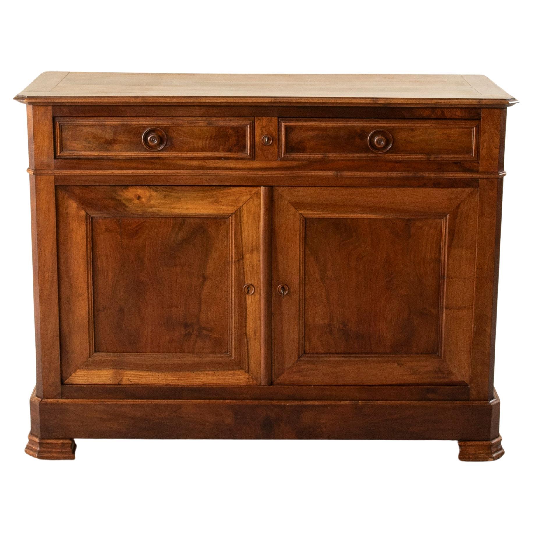 19th Century French Louis Philippe Period Walnut Buffet or Sideboard, 21-in deep For Sale