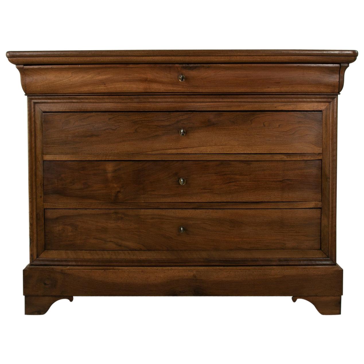 19th Century French Louis Philippe Period Walnut Commode or Chest of Drawers