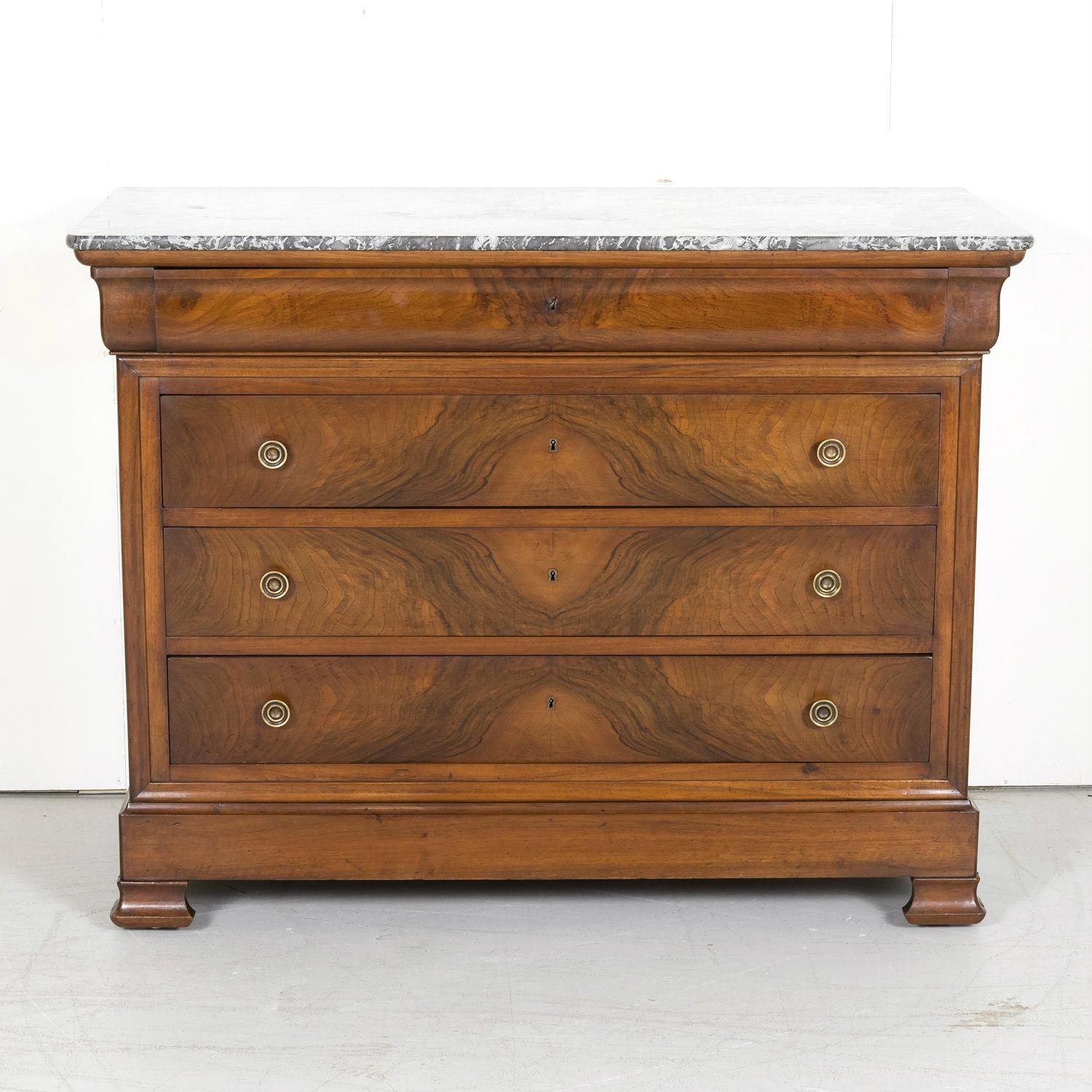 19th Century French Louis Philippe Period Walnut Commode with Bookmatched Front In Good Condition In Birmingham, AL