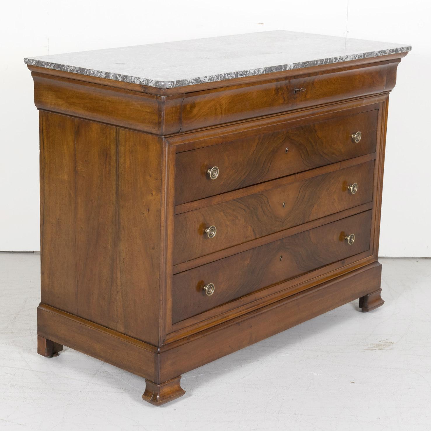 Mid-19th Century 19th Century French Louis Philippe Period Walnut Commode with Bookmatched Front