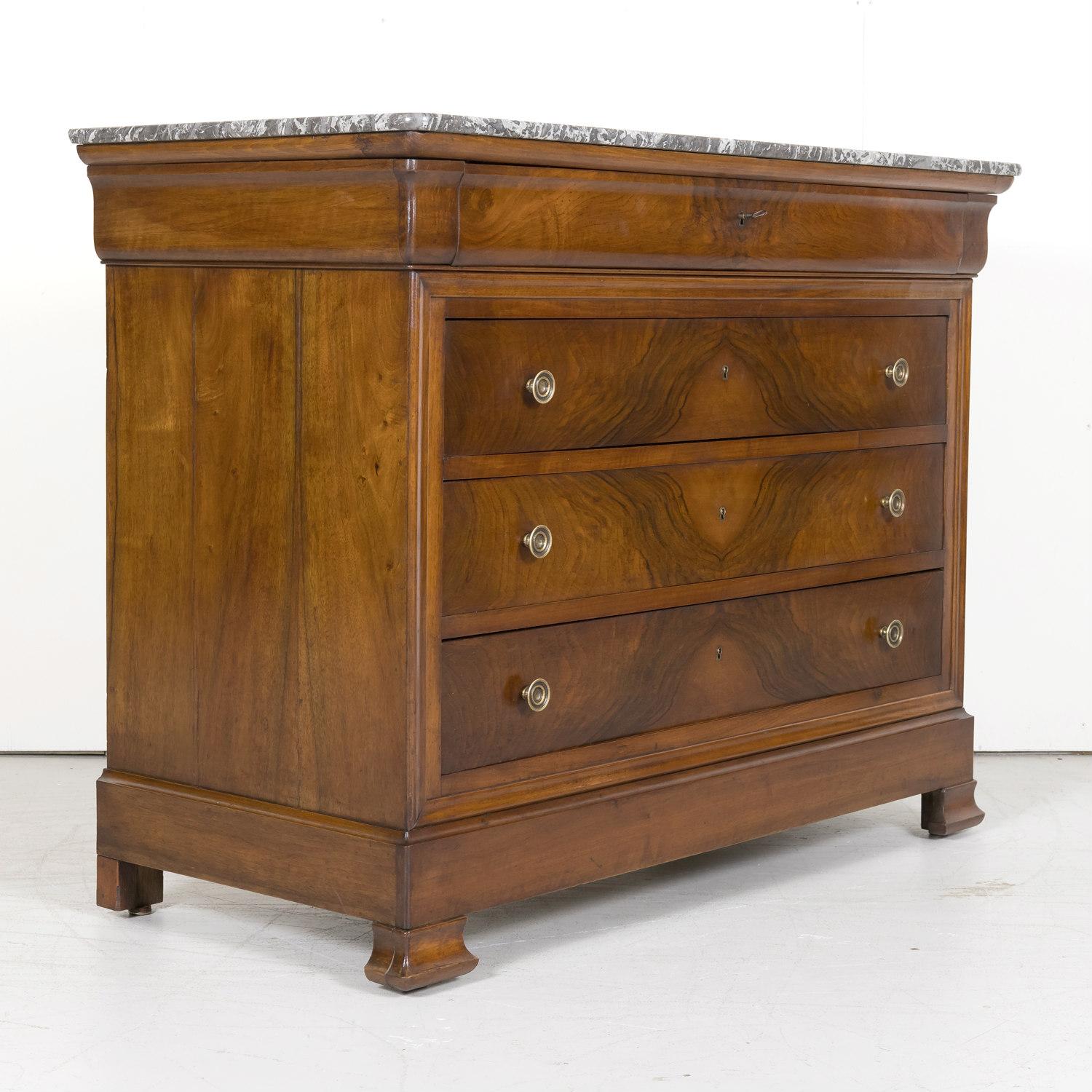 19th Century French Louis Philippe Period Walnut Commode with Bookmatched Front 1