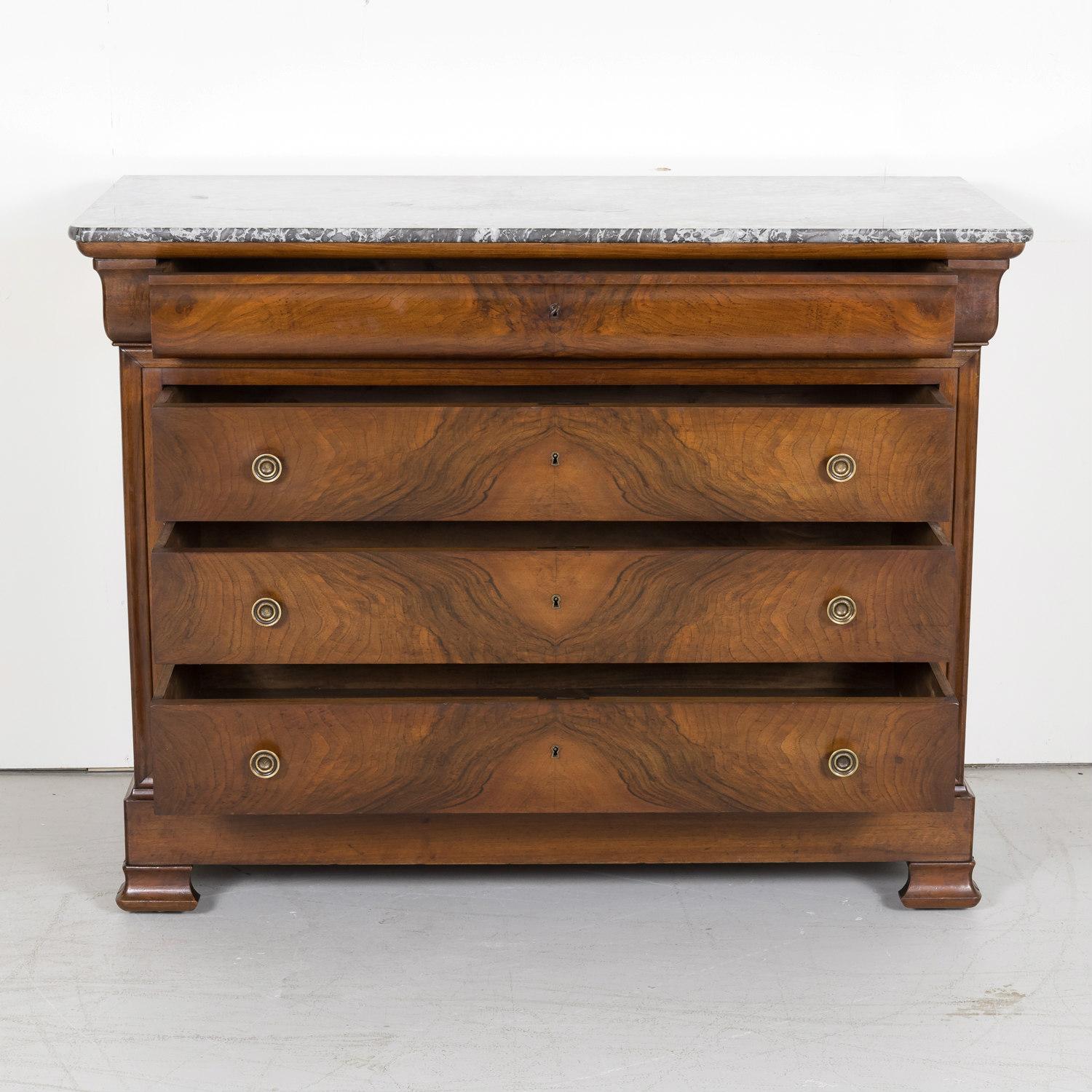 19th Century French Louis Philippe Period Walnut Commode with Bookmatched Front 2