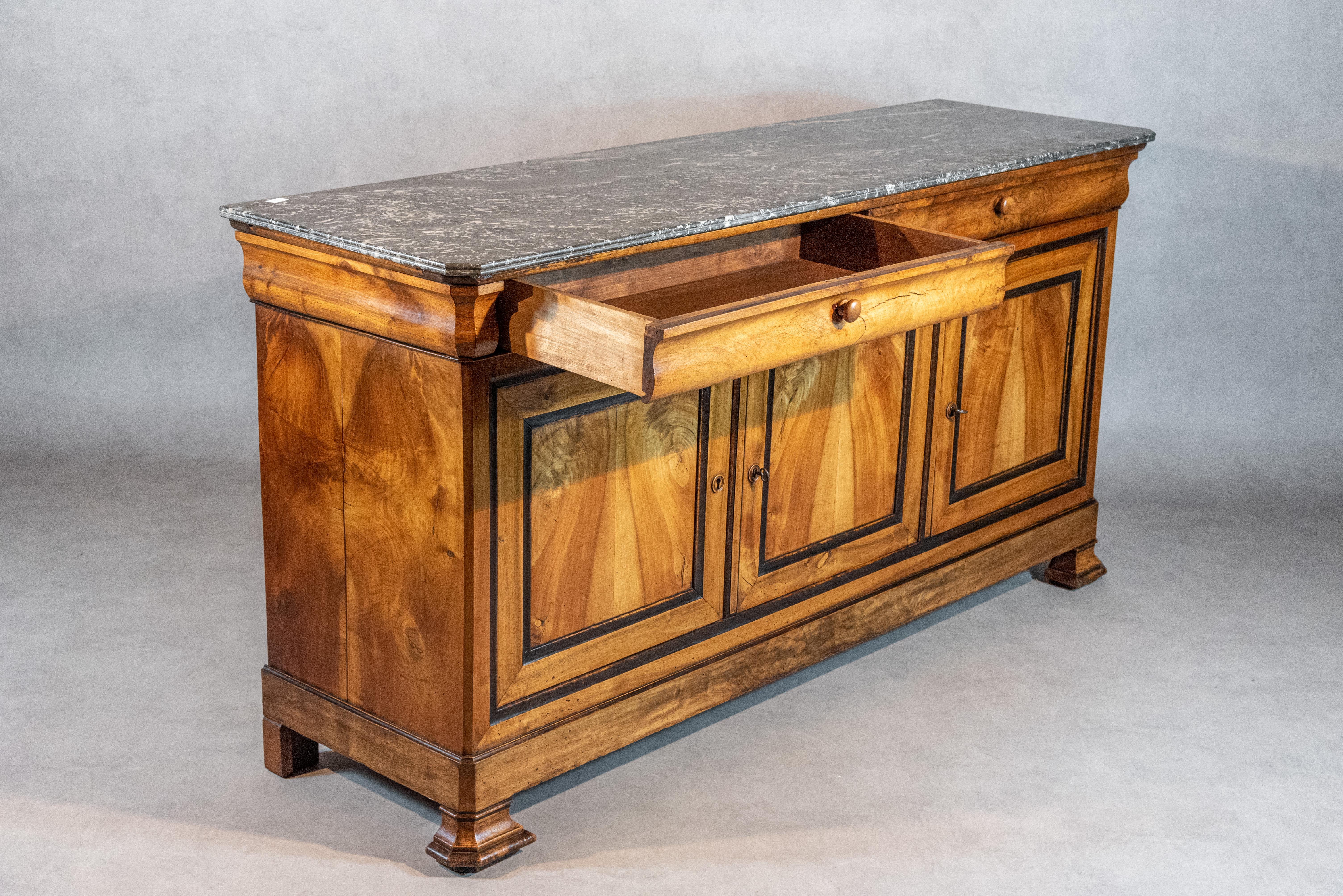 Marble 19th Century French Louis Philippe Period Walnut Sideboard