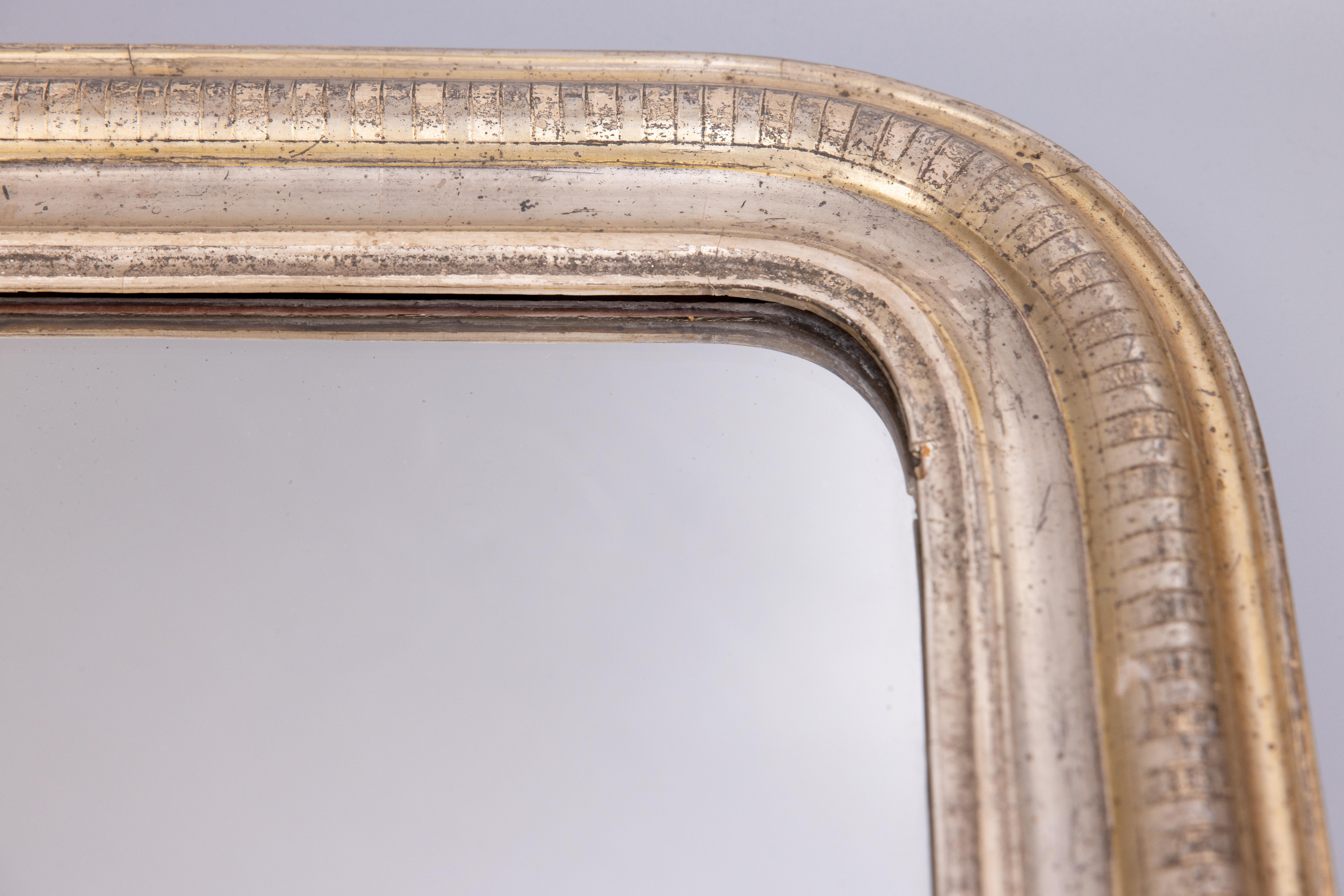 19th Century French Louis Philippe Silver Gilded Mirror In Good Condition For Sale In Pearland, TX