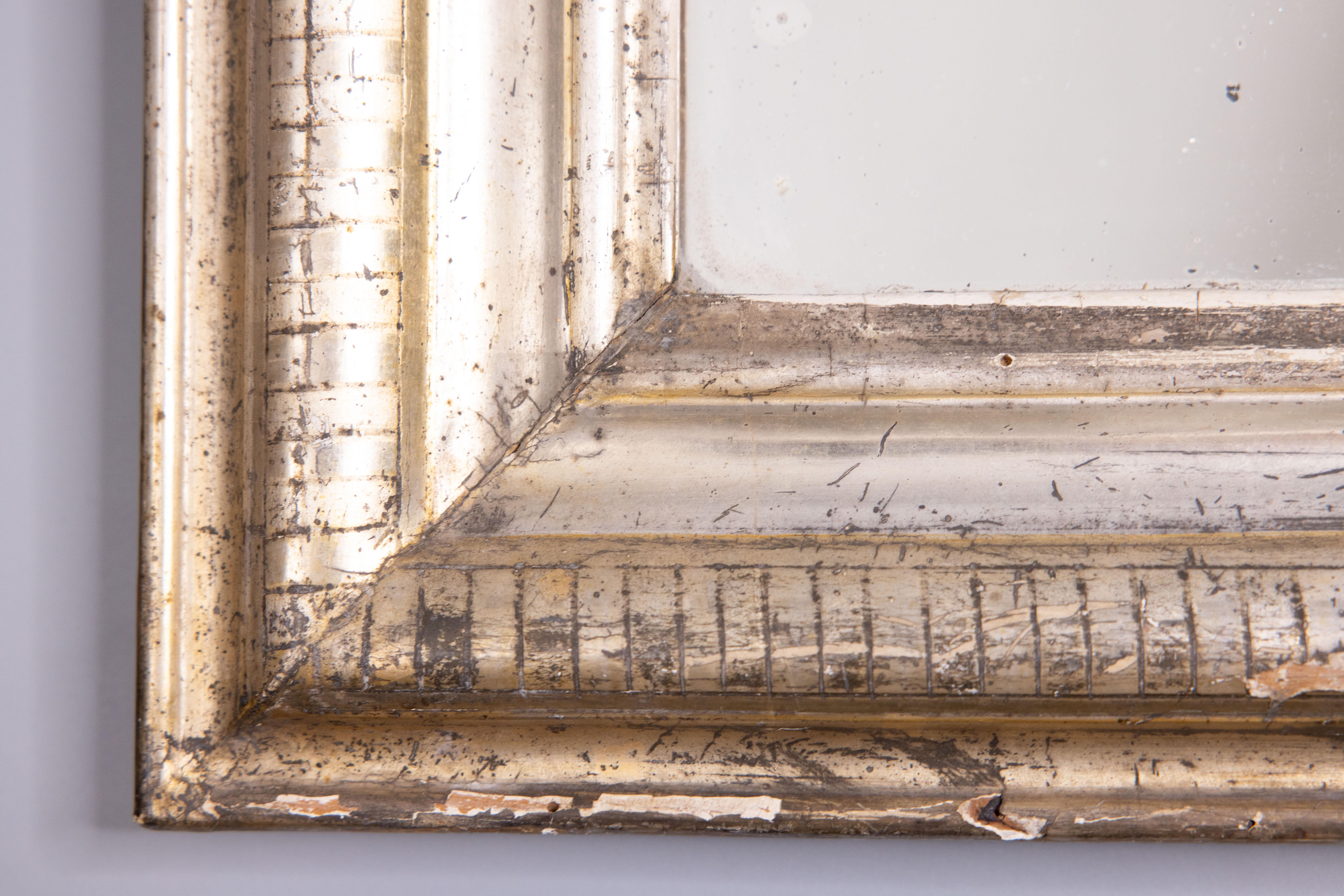 19th Century French Louis Philippe Silver Gilded Mirror For Sale 2