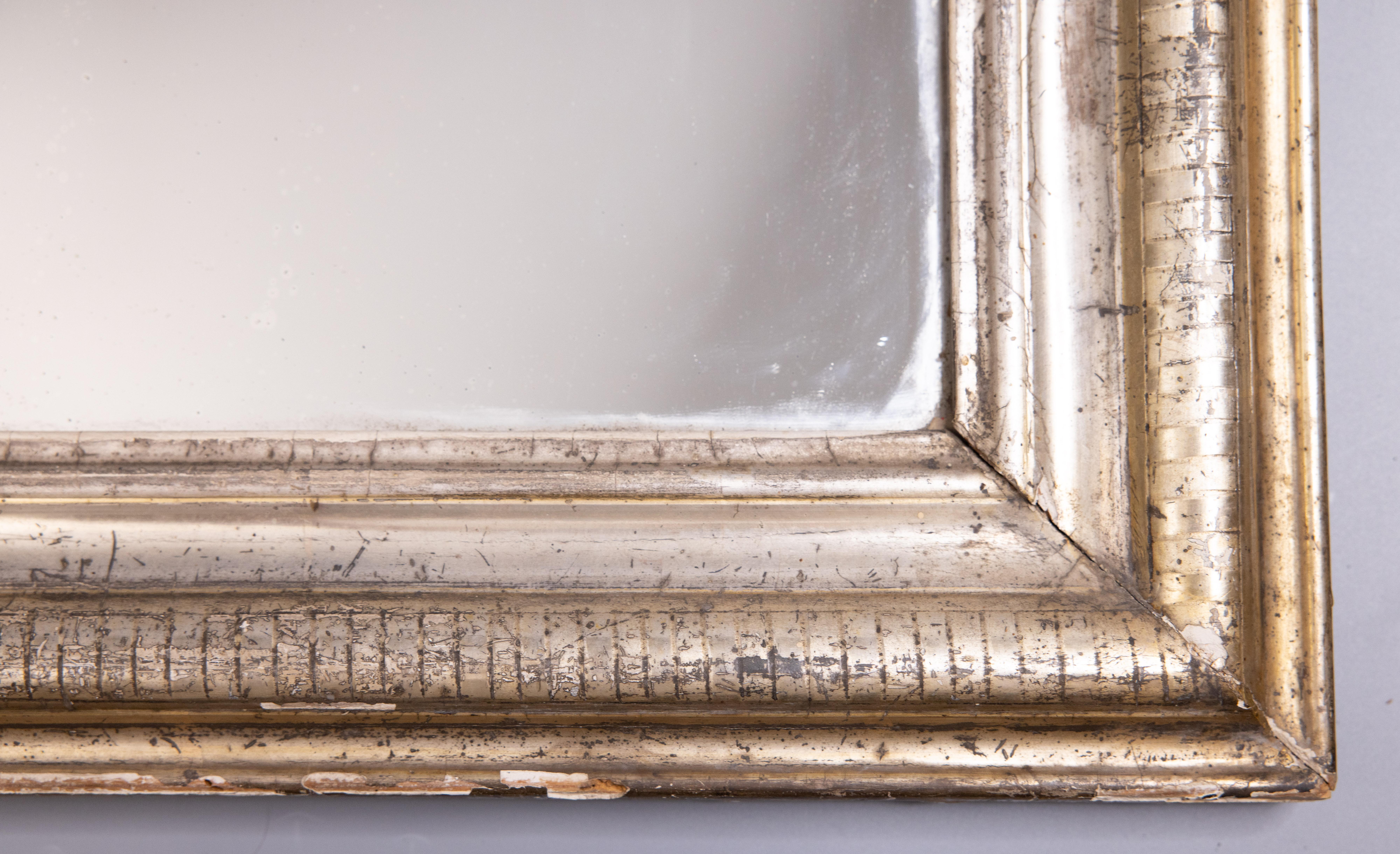 19th Century French Louis Philippe Silver Gilded Mirror For Sale 3