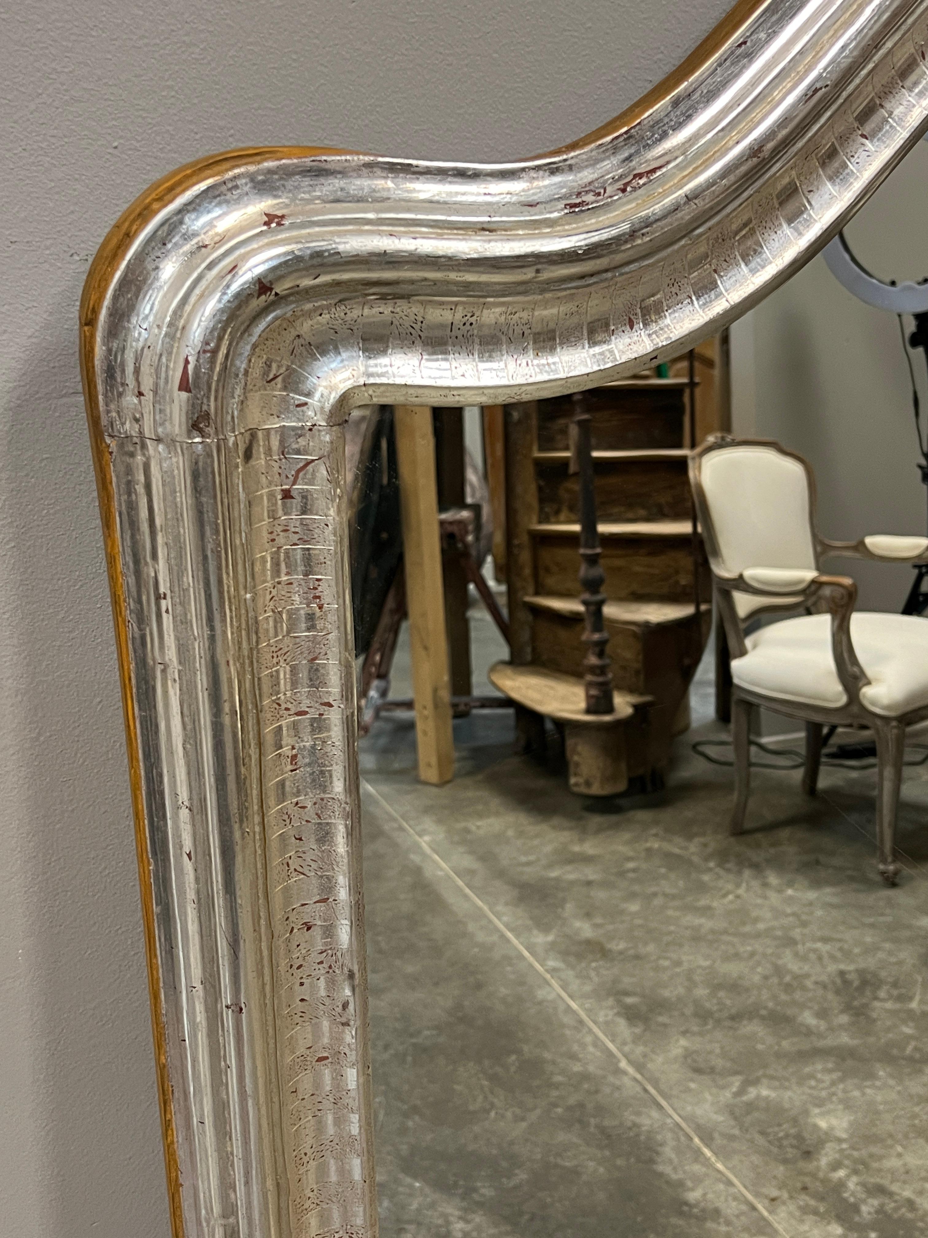 Carved 19th Century French Louis Philippe Silver Gilt Mirror
