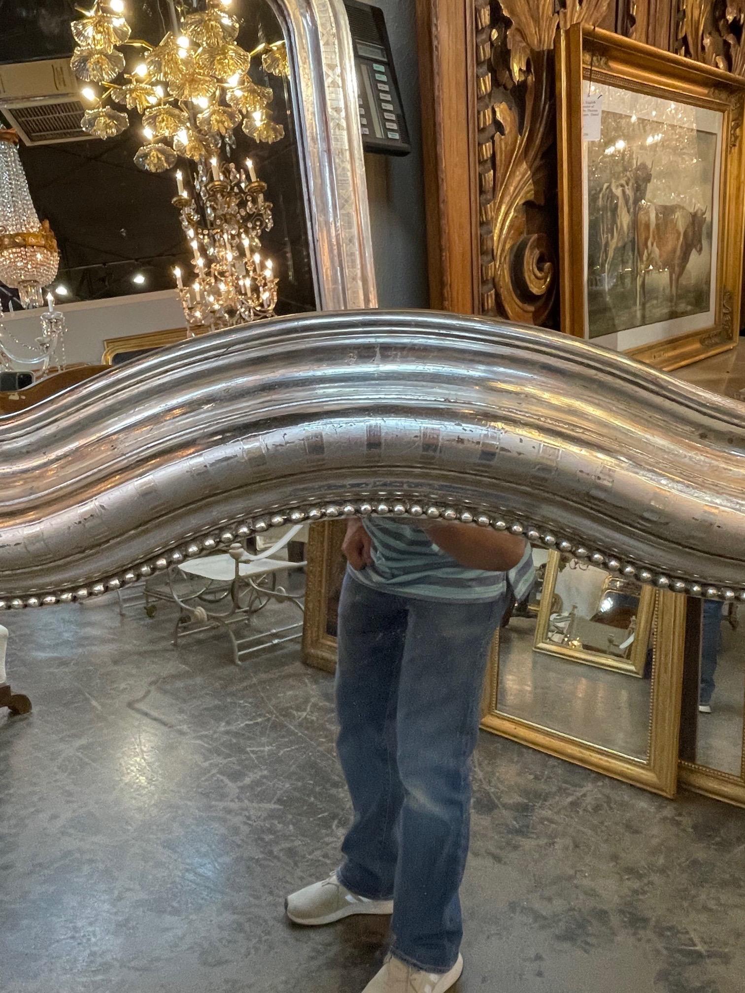 19th Century French Louis Philippe Silver Leaf Arch Top Mirror In Good Condition In Dallas, TX