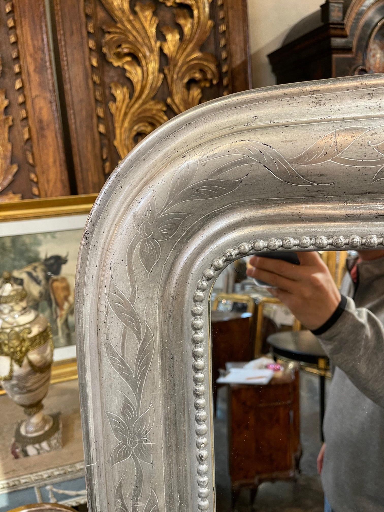 Silvered 19th Century French Louis Philippe Silver Leaf Mirror