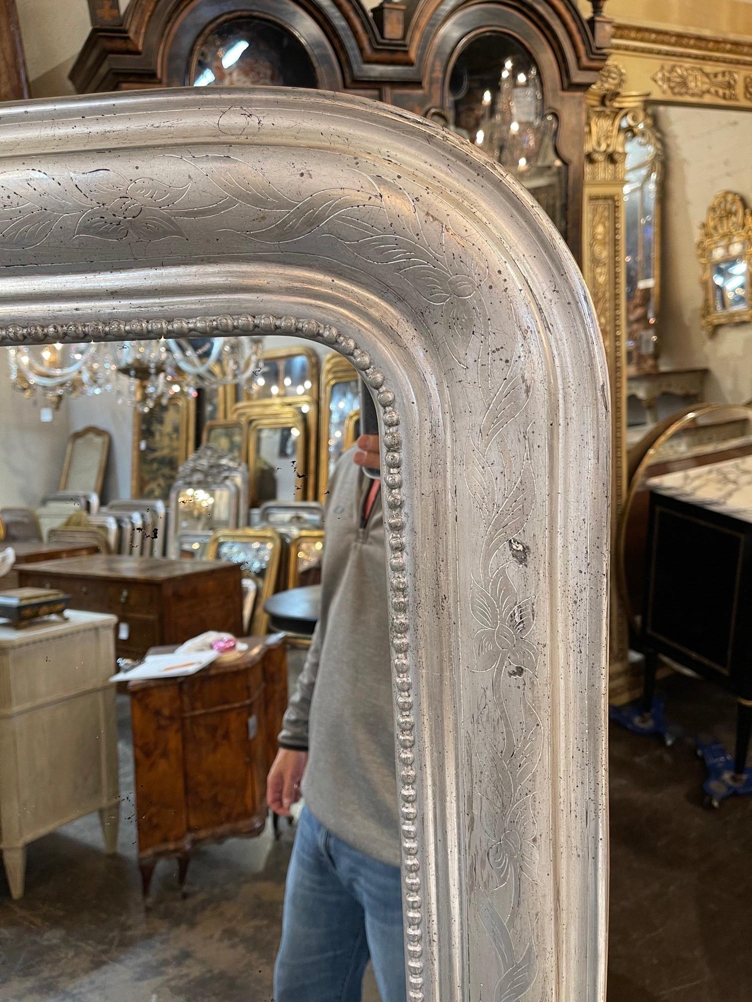19th Century French Louis Philippe Silver Leaf Mirror In Good Condition In Dallas, TX