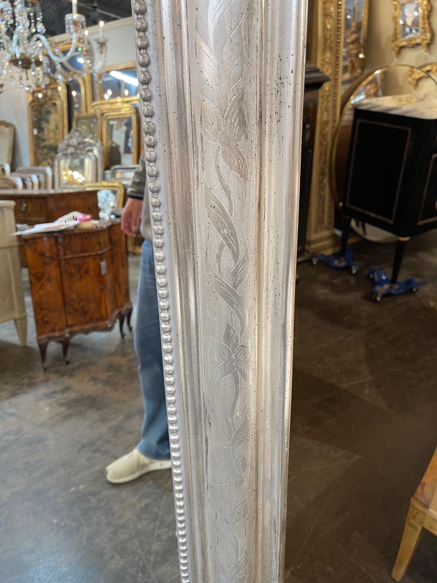 Wood 19th Century French Louis Philippe Silver Leaf Mirror
