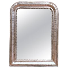 19th Century French Louis Philippe Silver Leaf Mirror with Engraved Stripe Decor