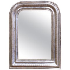 19th Century French Louis Philippe Silver Leaf Mirror with Engraved Stripe Decor
