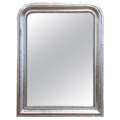 19th Century French Louis Philippe Silver Leaf Mirror with Engraved Stripe Decor