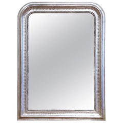 19th Century French Louis Philippe Silver Leaf Mirror with Engraved Stripe Decor