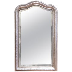 19th Century French Louis Philippe Silver Leaf Mirror with Engraved X Decor