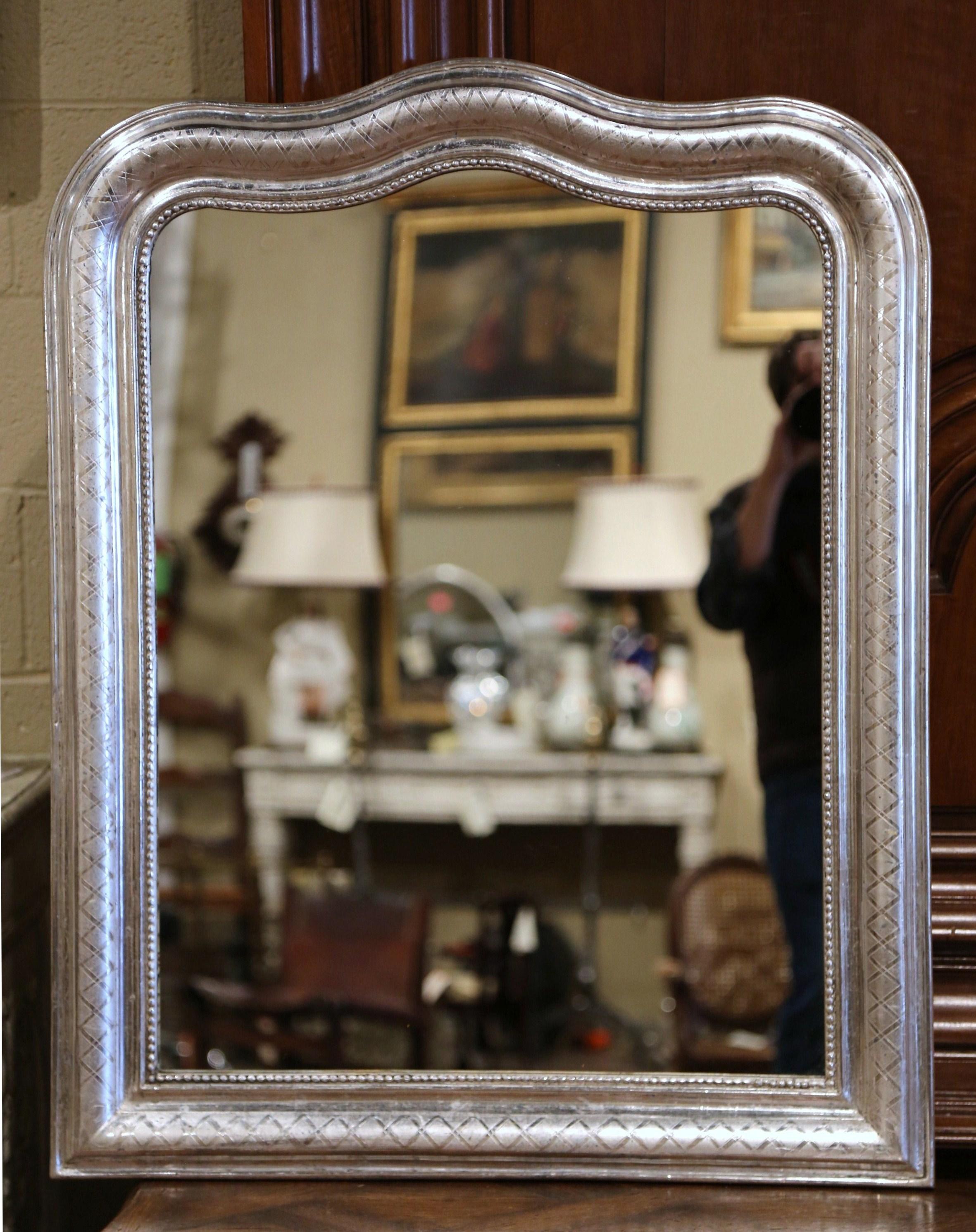 Silvered 19th Century French Louis Philippe Silver Leaf Mirror with Geometric Motifs