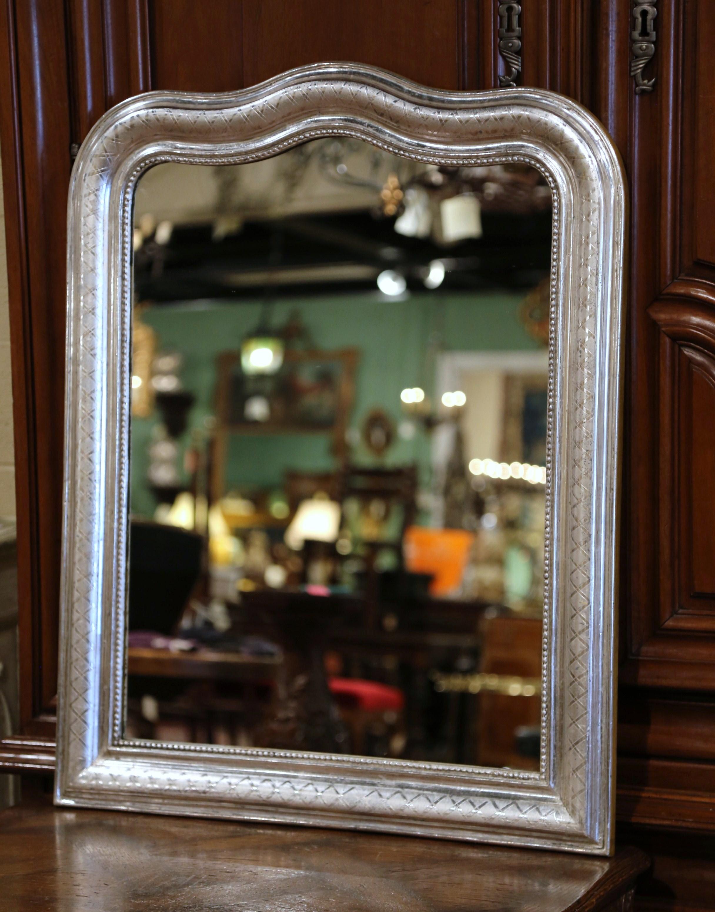 19th Century French Louis Philippe Silver Leaf Mirror with Geometric Motifs In Excellent Condition In Dallas, TX