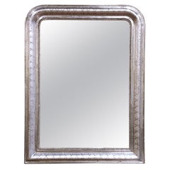 19th Century French Louis Philippe Silver Leaf Mirror with Geometric Motifs