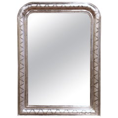 19th Century French Louis Philippe Silver Leaf Mirror with Geometric Motifs