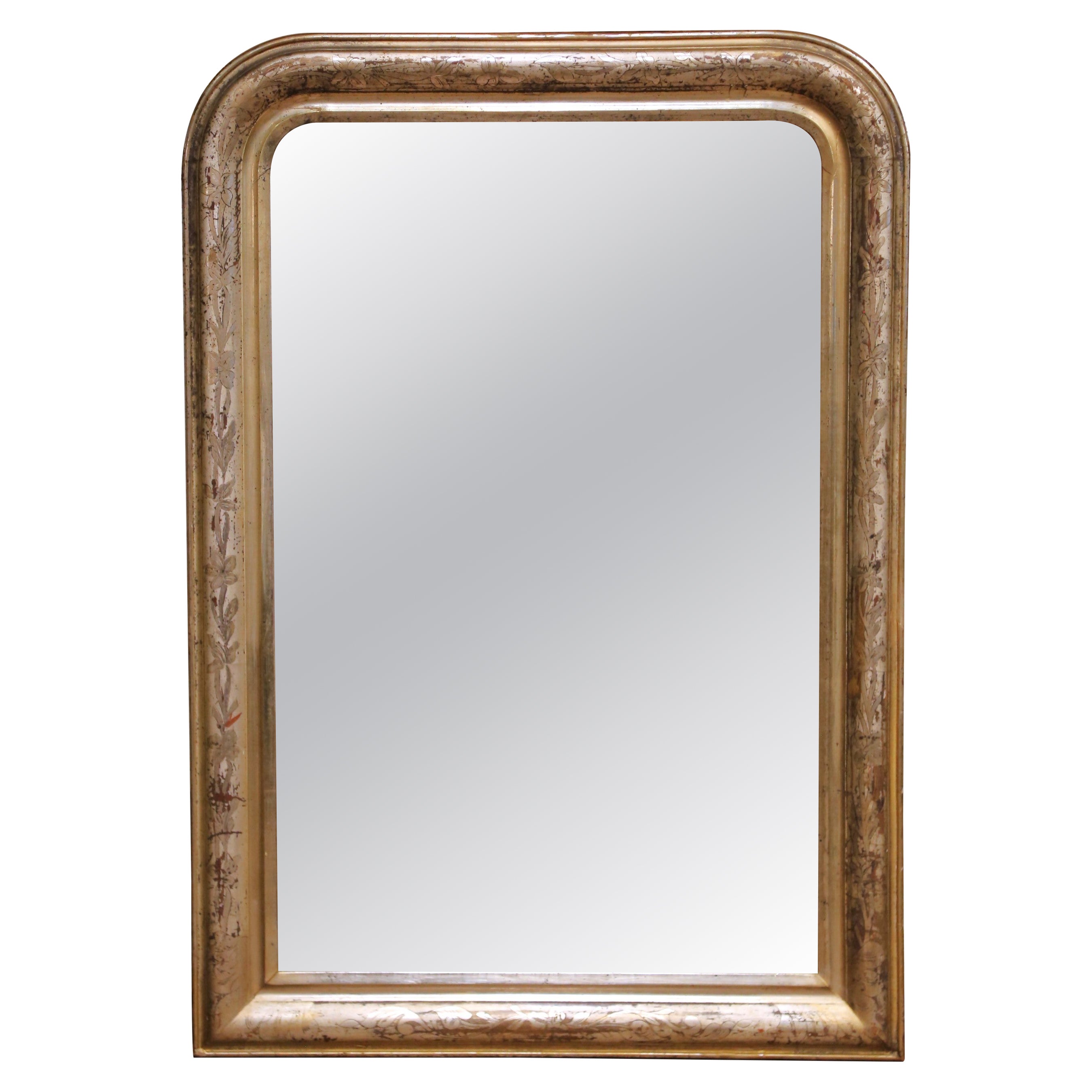 19th Century French Louis Philippe Silver Leaf Mirror with Gilt Accents