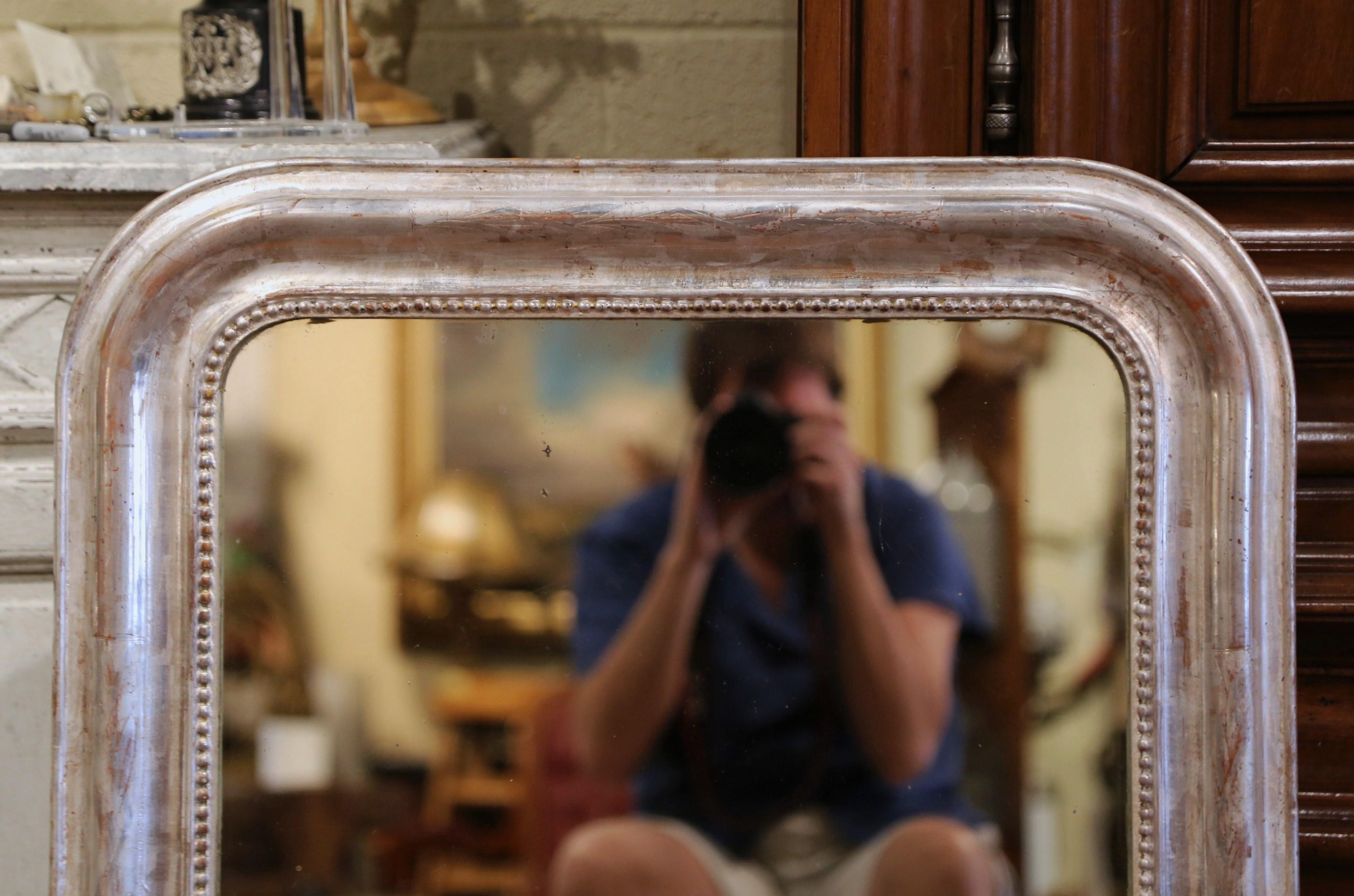 Silvered 19th Century French Louis Philippe Silver Leaf Wall Mirror