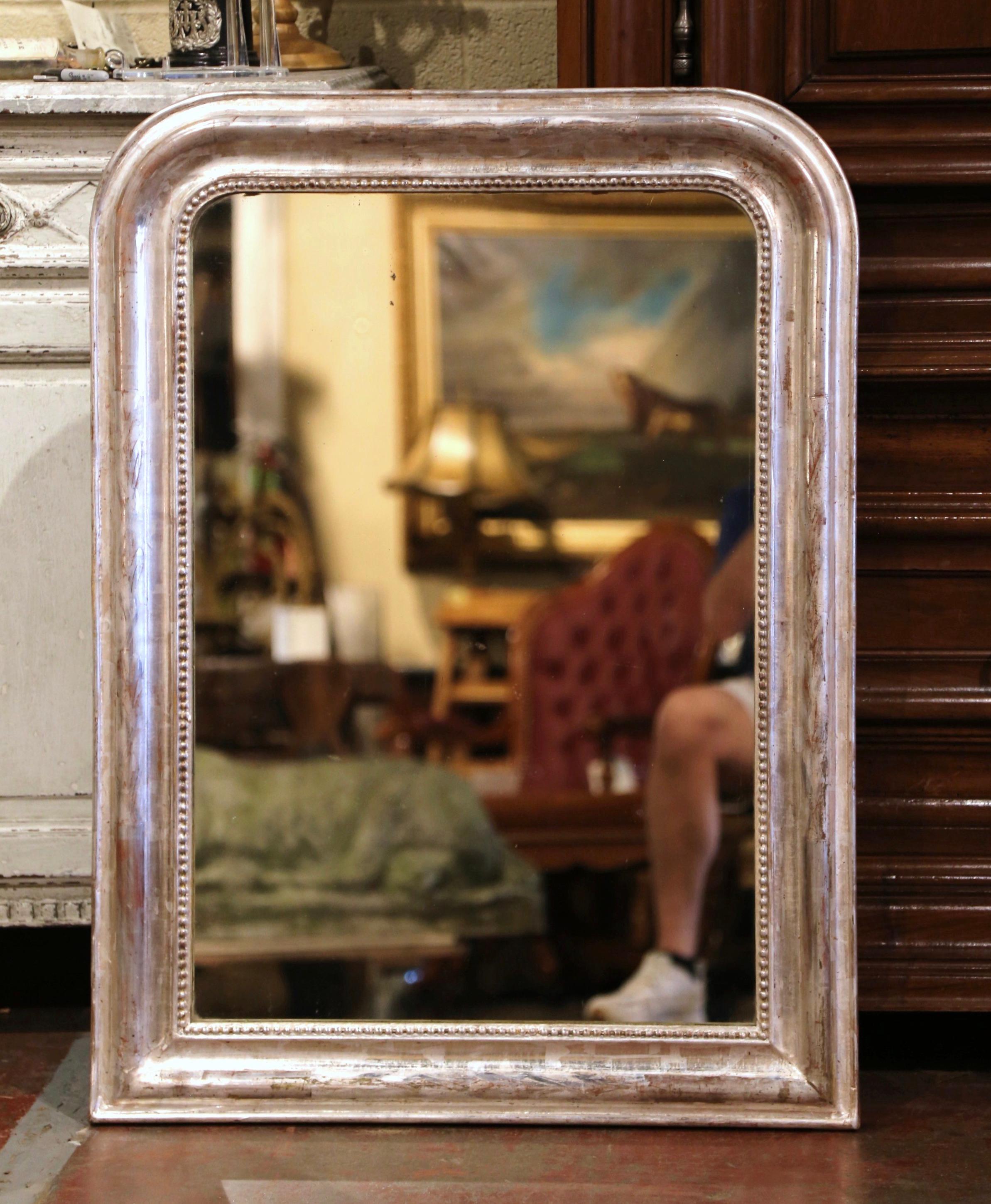 19th Century French Louis Philippe Silver Leaf Wall Mirror In Excellent Condition In Dallas, TX