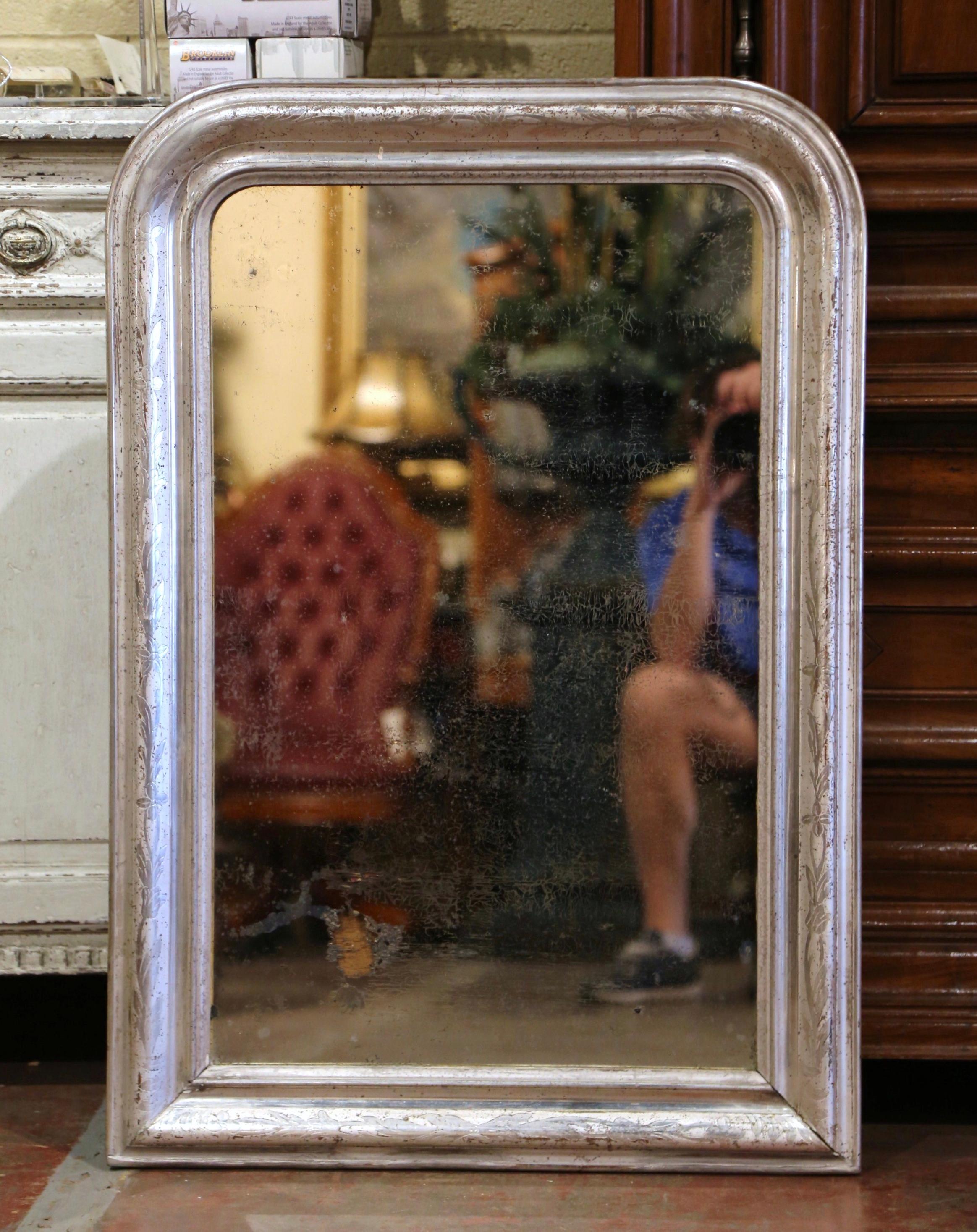 19th Century French Louis Philippe Silver Leaf Wall Mirror In Good Condition In Dallas, TX