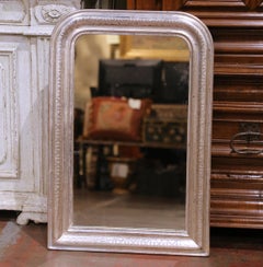 19th Century French Louis Philippe Silver Leaf Wall Mirror with Engraved Decor