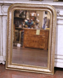 Miroir mural à feuilles d'argent de Louis Philippe du 19e siècle avec X Decor gravé