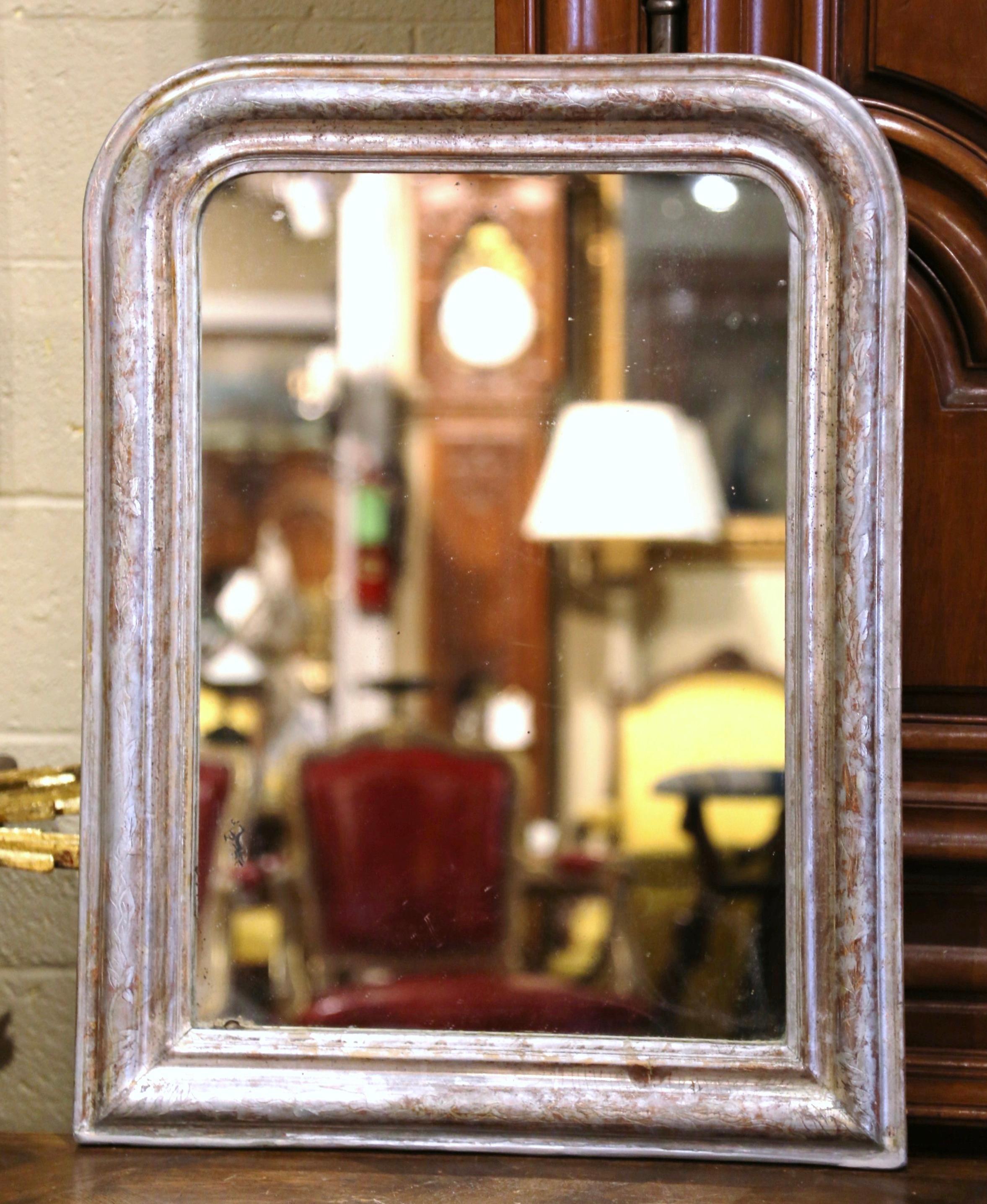 Mercury Glass 19th Century French Louis Philippe Silver Leaf Wall Mirror with Floral Motifs