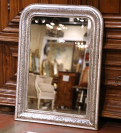 19th Century French Louis Philippe Silver Leaf Wall Mirror with Geometric Decor