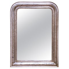 19th Century French Louis Philippe Silver Leaf Wall Mirror with Geometric Decor