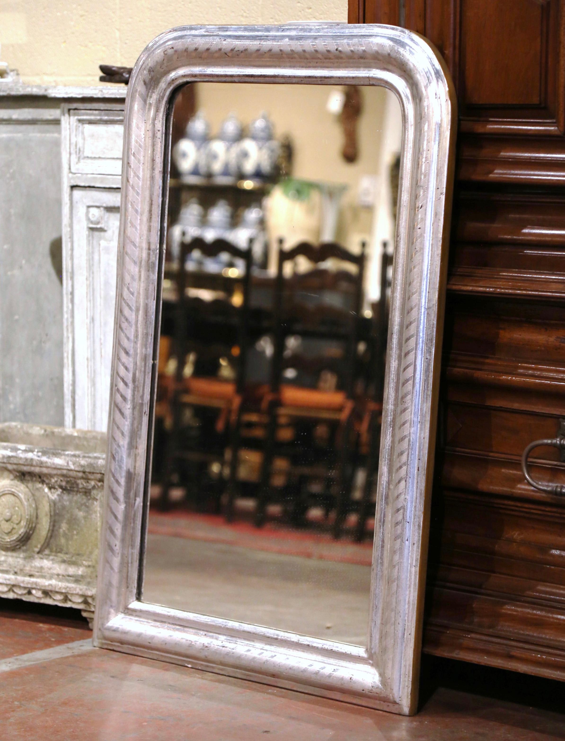 19th Century French Louis Philippe Silver Leaf Wall Mirror with Geometric Motifs 1