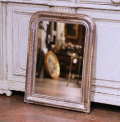 19th Century French Louis Philippe Silver Leaf Wall Mirror with Stripe Decor