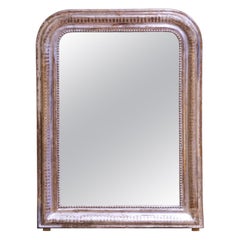 19th Century French Louis Philippe Silver Leaf Wall Mirror with Stripe Decor